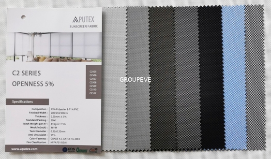 Tecido para persianas de rolos de proteção solar de alta qualidade proveniente da China, com proteção UV e resistência à contração