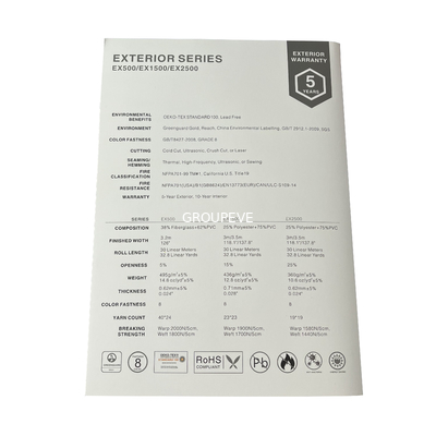 tela 495gsm à prova de fogo da proteção solar da fibra de vidro da largura de 3.2m para cortinas exteriores