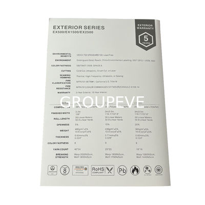 Tecido de tela para persiana rolo com revestimento de PVC e fibra de vidro, trama simples, para persianas rolo com 3% de abertura